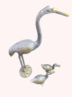  Nagyméretű dekoratív madár szett – fém daru + 2 db kiskacsa (egyben eladó)