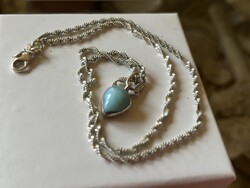 Larimár köves ezüst medál ezüst nyaklánccal