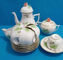 Herendi kávés mokkás készlet csipkebogyó , hecsedli mintával