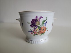 Régi Bavaria porcelán füles kaspó talpas virágmintás virágtartó