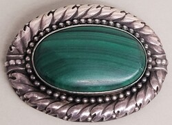 Szecessziós EZÜST Malachit Bross Tölgy Levél motívumokkal!