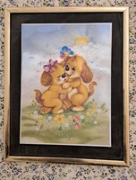 Szeretet és barátság – Ölelkező kiskutyák vintage gyermekfalikép