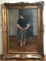 Antik olaj festmény aranyozott fa keretben