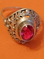 Csodás Antik 875-ös rubin köves ezüst gyűrű,makk és tölgy levél diszitessel 62-es méret l
