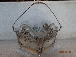 ANTIK SZECESSZIÓS EZÜST ÍRISZES DÍSZÍTÉSŰ FÜLES KOSÁRKA ASZTALI KÍNÁLÓ