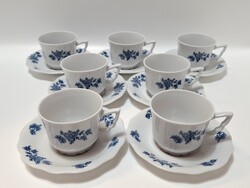 Zsolnay manófüles kék virágos kávés csészék aljjal, 7 db egyben