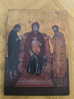 Gyönyörű fàra festett fa ikon kép Szent kép . Szignàlt. Bizànci stílusú  Szűz Mária kis Jézussal