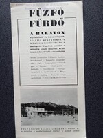 ZA643.20  BALATON - két lapos utazási prospektus - FŰZFŐ FÜRDŐ -Meghívó- Menetrend 1930 k
