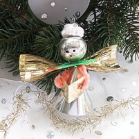 Régi Gablonz és zsenília  karácsonyfa dísz angyalka  8cm