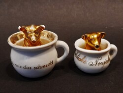 2 db. antik német újévi jókívánság ajándék porcelán bili malaccal