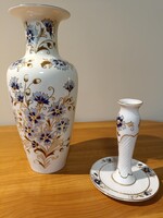 Zsolnay búzavirág mintázatú váza és gyertyatartó