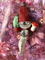 Antik gablonz üveg és zsenilia figura karácsonyfadísz mikulás Vagy manó