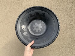 Nagyméretű Karcagi vagy Nádudvari fekete kerámia tál, falidísz, 35 cm.