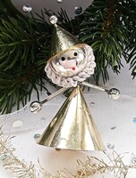 Régi Gablonz és zsenília  karácsonyfa dísz arany Télapó  8cm