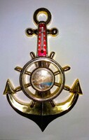 Régi JUGOSZLÁV nűanyag fali szuvenír hőmérő falidísz - hajókormány/horgonnyal 17,5 x 11 cm