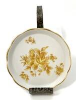 Herendi ritka sárga szín Bouquet de Cornélia HBC mintás miniatűr jelzett porcelán tányér, gyűrűtartó