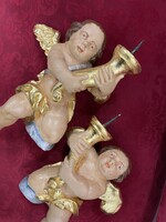 Ritka Barokk fali angyalpár - templomi gyertyatartók (1700-as évek)