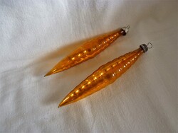 RÉGI ÜVEG KARÁCSONYFADÍSZEK - 2 DB ÁTTETSZŐ, "HERNYÓS" JÉGCSAP!