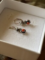 Antik, szecessziós fülbevaló nemeskorallal, igazgyönggyel és pici gyémántokkal