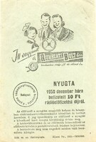 Nyugta: Rádió előfizetési díj, 1950. Ruházati Bolt reklám.