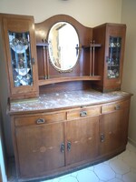 Antik tükrös tálaló szekrény márvány munkalappal