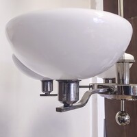 Art deco - Streamline 5 karos, nagy méretű nikkelezett csillár felújítva - tejüveg ernyők