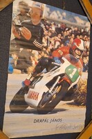 Drapál János motorversenyző, motoros plakát 1981-ből, 59 x 41,5 cm,Drapál János aláírásával