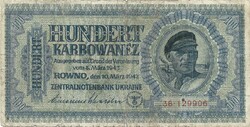 100 karbowanez karbovanec 1942 Ukrajna német megszállás 2.