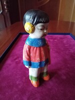 Régi, kézzel festett japán porcelán figura  - Kislány pengetős hangszerrel