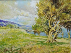 Ördögh László festmény: Strand a horvát tengerpartnál 100x75 cm