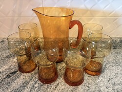 Retro borostyán üveg pohár szett kancsóval
