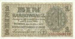 1 karbowanez karbovanec 1942 Ukrajna német megszállás 2.