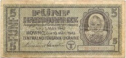 5 karbowanez karbovanec 1942 Ukrajna német megszállás 2.
