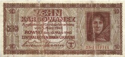 10 karbowanez karbovanec 1942 Ukrajna német megszállás 2.