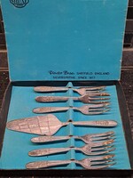 Vintage angol Sheffield epns ezüstözött desszertvilla készlet tortalapáttal