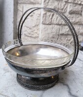 Antik üveg betéttel kinàló asztalközép Ezüstözött gyümölcs csokoládé kinàló Szecesszió