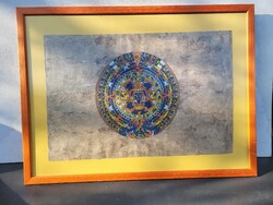 Azték naptár (Nap-kő) falikép – keretezve, 72 × 54 cm