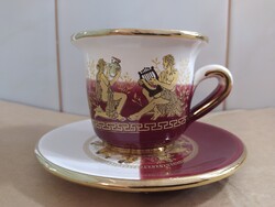 Gyönyörű kávés csésze+alj Görögországban kézzel készített 24K arannyal