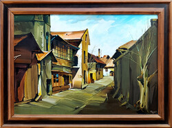 Fassel-L'ousa Ferenc (1915-2009) Mesterek utcája - kerettel 64x84 cm- alkotás 50x70cm - T2503-482