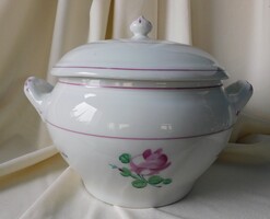 Antik levesestál bécsi rózsás dekorral