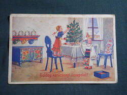 Képeslap,Bacsa János grafika,ünnepi,karácsony,népviselet,népművészet,Barasits Bp. kiadás,1938-