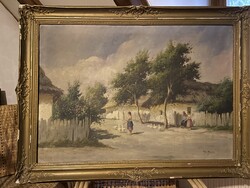 Falusi utca libát terelő leányokkal (Ács Ágoston)