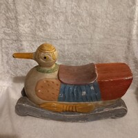 Antik, fa kacsa, fából faragott figura, szobor, fafaragás, dekoráció.