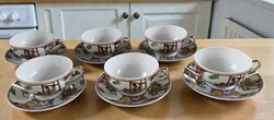 Kínai porcelán kávés készlet, retro, új dobozában, élénk színekkel