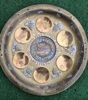 Réz szédertál, judaika, zsidó ünnepi kellék, peszahi kínáló