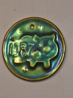 Zsolnay eozin szerencsehozò malac medál