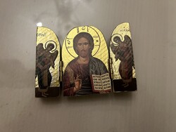 Régi orosz  utazó mini ikon gyönyörű ablakszerűen nyitható fakeretben