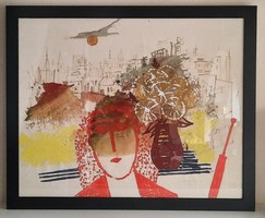 Drégely László: Nő virággal, 1982, festmény