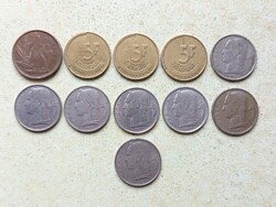 Belgium 11 db Különböző Érme 20 és 5 Francs 1949-1988