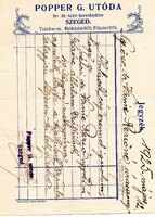 Számla, jegyzék: Popper G. utóda fa-és szénkereskedés, Szeged 1925.
